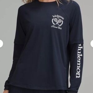 Lululemon Sz 10 Layered Long Sleeve T Shirt Tennis Club - True Navy White